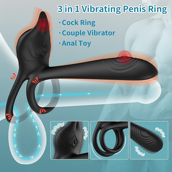 3-in-1 Dual Motor Couple Vibrator with Delay Ejaculation Penis Ring