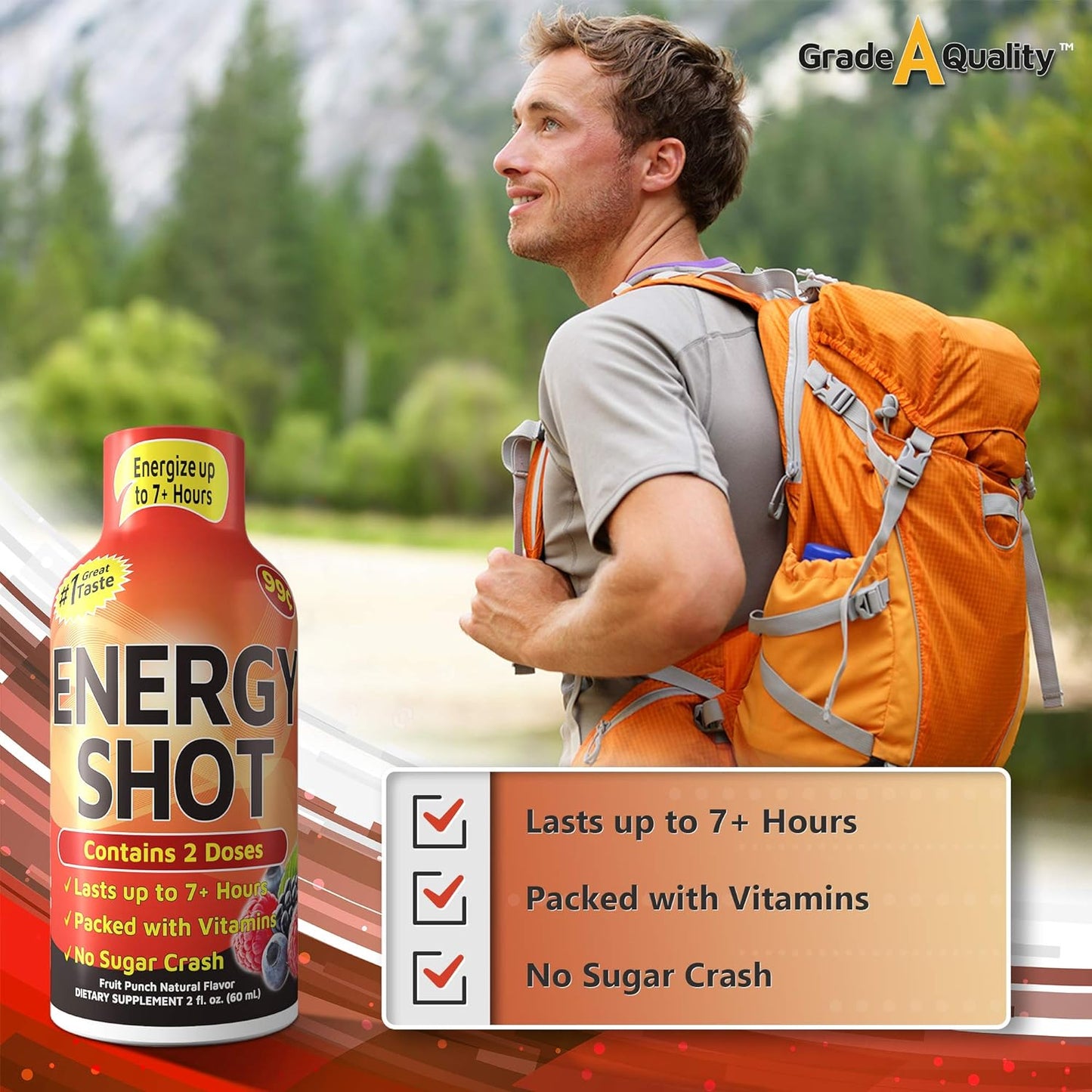 Shots, Fruit Punch Flavor, up to 7+ Hours of Energy, 1.93 Fl Oz, 12 Count