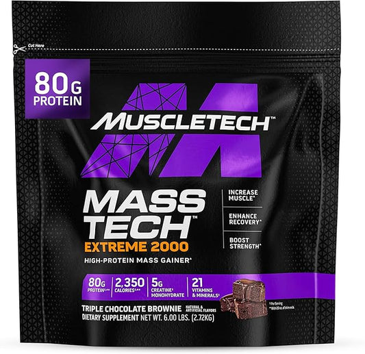 Muscletech High-Protein Mass Gainer (Triple Chocolate Brownie, 6LB) - Weight Gainer for Increase Muscle, Enhanced Recovery & Strength