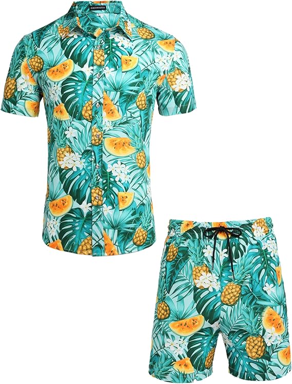 Men's Luxury Casual Short Sleeve Hawaiian Shirt Set by Daupanzees