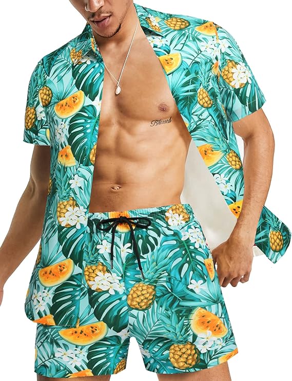 Men's Luxury Casual Short Sleeve Hawaiian Shirt Set by Daupanzees