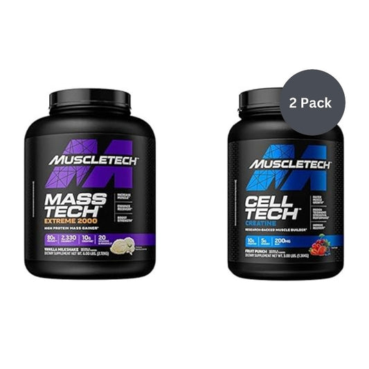 MuscleTech Mass Gainer Mass-Tech Extreme 2000 & Creatine Monohydrate Powder Cell-Tech