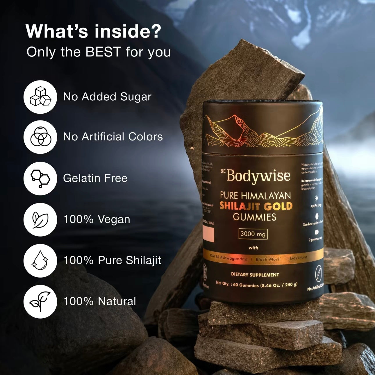 Be Bodywise Pure Himalayan
Shilajit Gummies | With Ashwagandha, Gokshura & other herbs | No added sugar