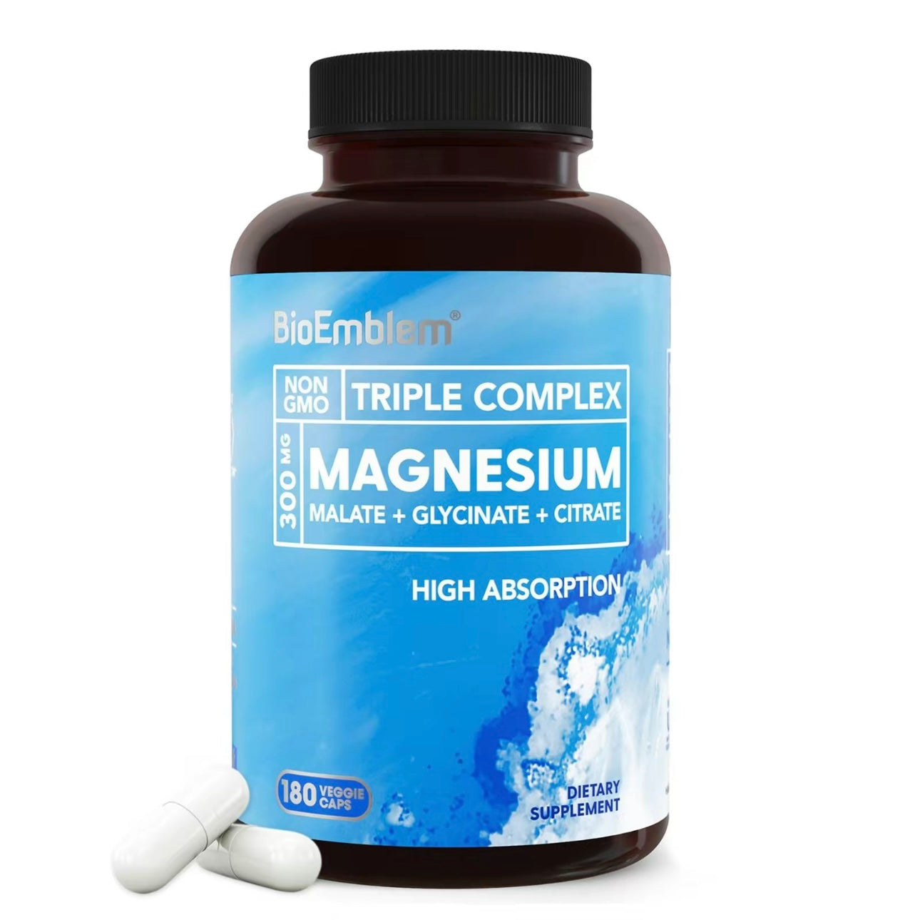 BioEmblem Triple Magnesium
Complex | 300mg of Magnesium Glycinate, Malate, & Citrate for Muscles, Nerves, & Energy