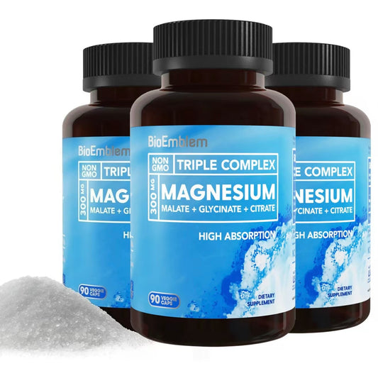 BioEmblem Triple Magnesium
Complex | 300mg of Magnesium Glycinate, Malate, & Citrate for Muscles, Nerves, & Energy